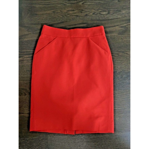J CREW No. 2 Pencil Skirt In Double-serge cotton‎ ~RED ~00 - Picture 3 of 4